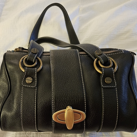Black Leather Handbag with Gold Accents - Picture 9 of 9